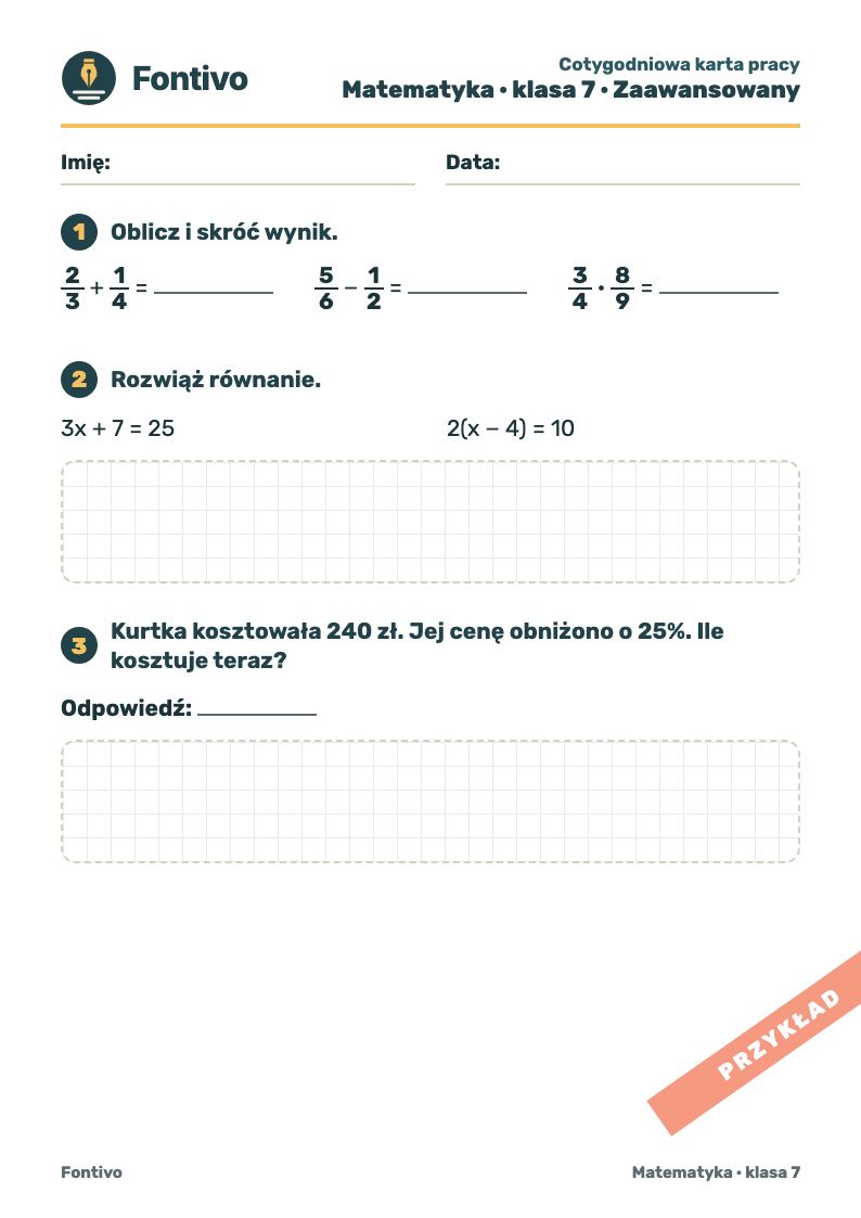 Matematyka · klasa 7 · Zaawansowany