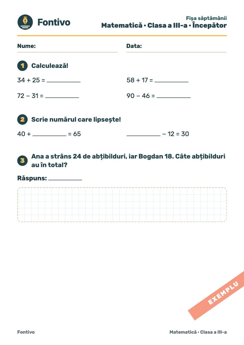Matematică · Clasa a III-a · Începător
