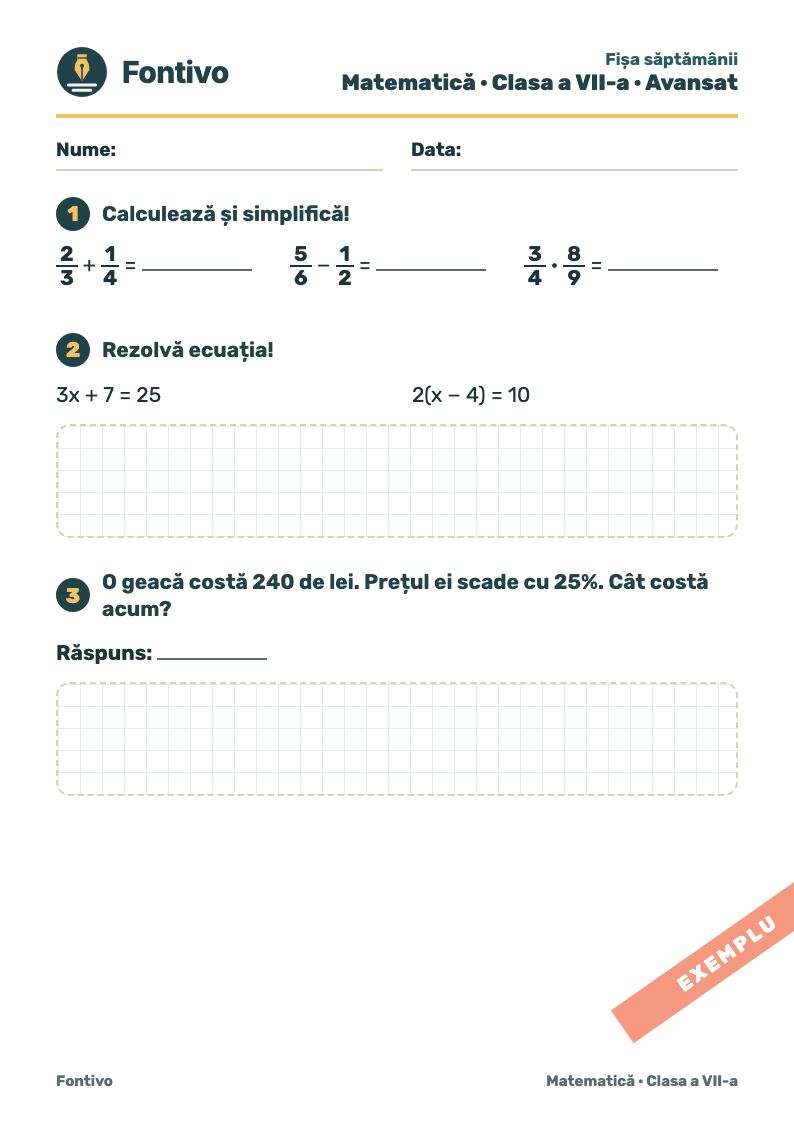 Matematică · Clasa a VII-a · Avansat